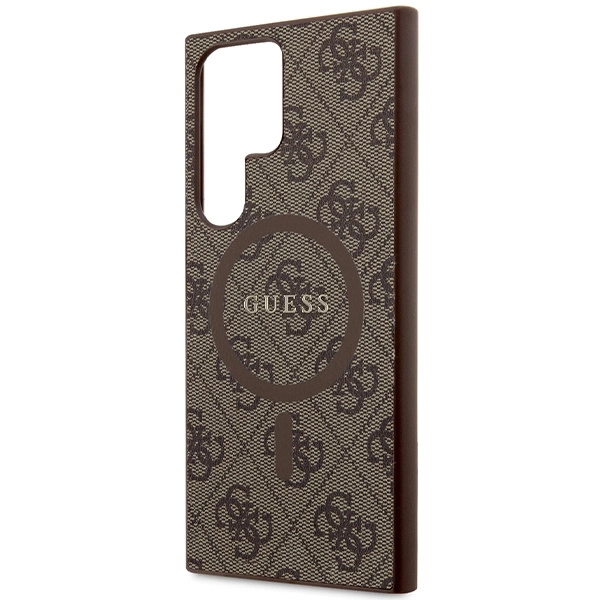 Guess 4G Collection Leather Metal Logo MagSafe Case for Samsung Galaxy S24 Ultra - Browneng