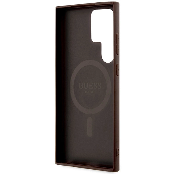 Guess 4G Collection Leather Metal Logo MagSafe Case for Samsung Galaxy S24 Ultra - Browneng