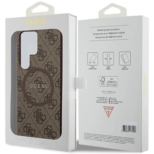 Guess 4G Collection Leather Metal Logo MagSafe Case for Samsung Galaxy S24 Ultra - Browneng