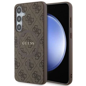 Guess 4G Collection Leather Metal Logo MagSafe case for Samsung Galaxy S24+ - browneng