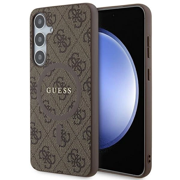 Guess 4G Collection Leather Metal Logo MagSafe case for Samsung Galaxy S24+ - browneng