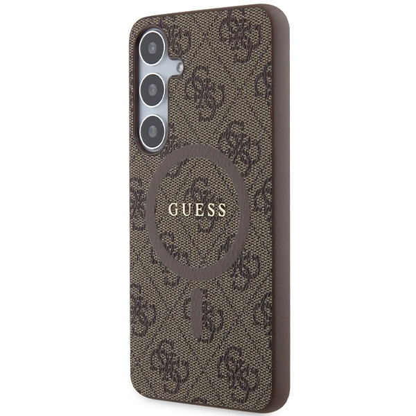 Guess 4G Collection Leather Metal Logo MagSafe case for Samsung Galaxy S24+ - browneng