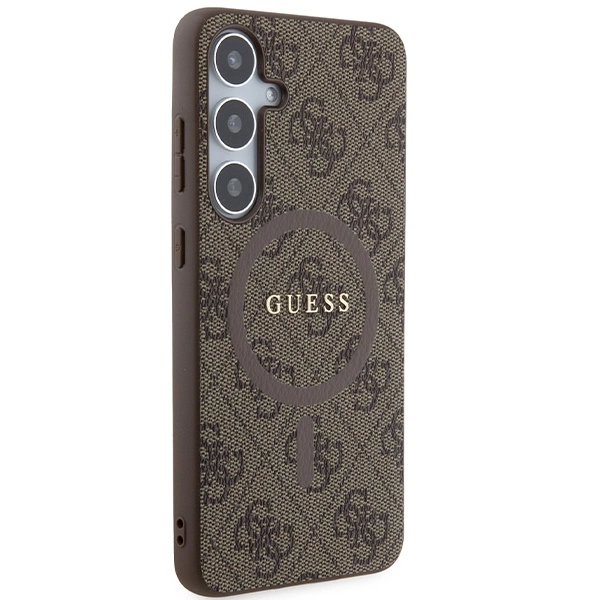 Guess 4G Collection Leather Metal Logo MagSafe case for Samsung Galaxy S24+ - browneng