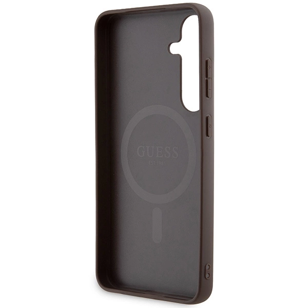 Guess 4G Collection Leather Metal Logo MagSafe case for Samsung Galaxy S24+ - browneng