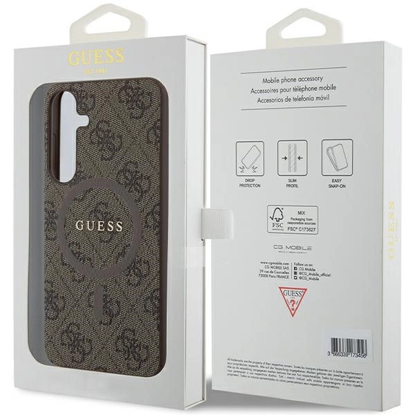 Guess 4G Collection Leather Metal Logo MagSafe case for Samsung Galaxy S24+ - browneng