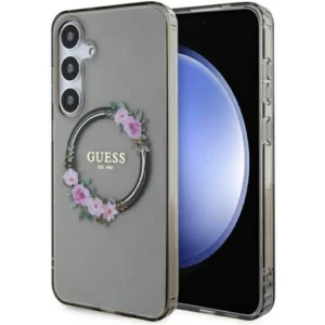 Guess IML Flowers Wreath MagSafe case for Samsung Galaxy S24+ - blackeng
