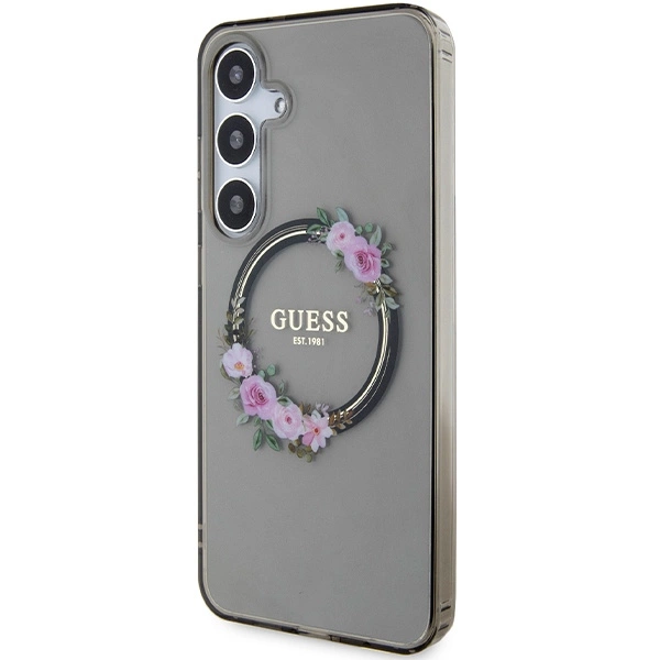 Guess IML Flowers Wreath MagSafe case for Samsung Galaxy S24+ - blackeng