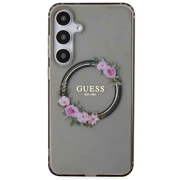 Guess IML Flowers Wreath MagSafe case for Samsung Galaxy S24+ - blackeng