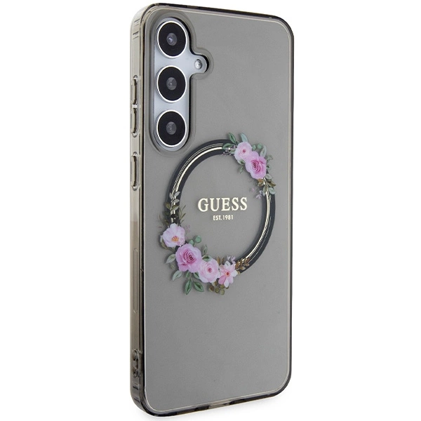 Guess IML Flowers Wreath MagSafe case for Samsung Galaxy S24+ - blackeng