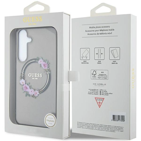 Guess IML Flowers Wreath MagSafe case for Samsung Galaxy S24+ - blackeng