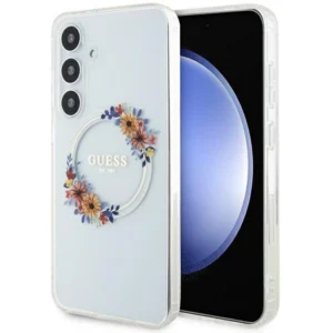Guess IML Flowers Wreath MagSafe case for Samsung Galaxy S24+ - transparenteng