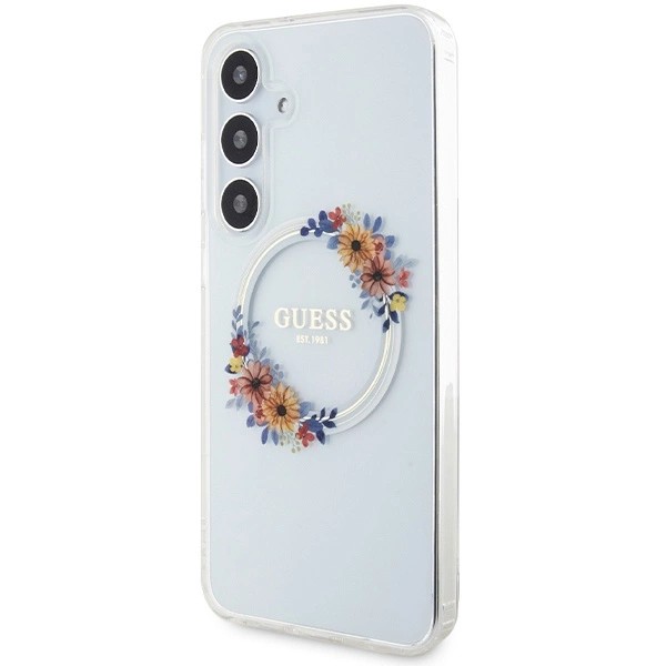 Guess IML Flowers Wreath MagSafe case for Samsung Galaxy S24+ - transparenteng