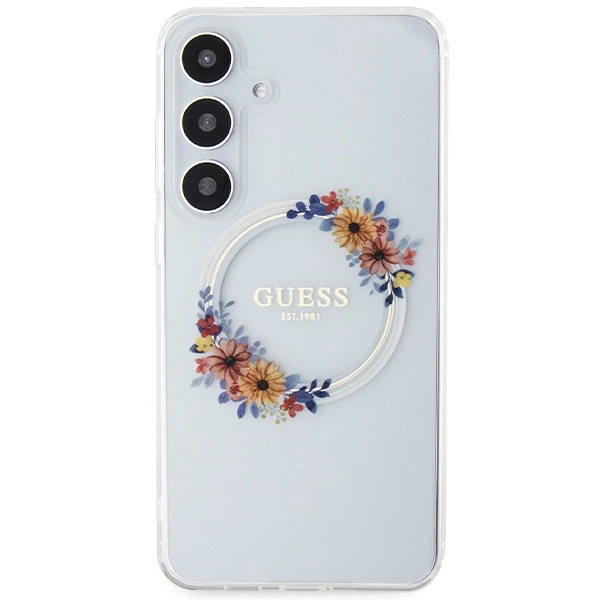 Guess IML Flowers Wreath MagSafe case for Samsung Galaxy S24+ - transparenteng
