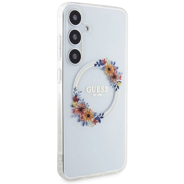 Guess IML Flowers Wreath MagSafe case for Samsung Galaxy S24+ - transparenteng