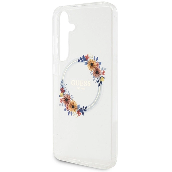 Guess IML Flowers Wreath MagSafe case for Samsung Galaxy S24+ - transparenteng