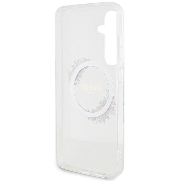 Guess IML Flowers Wreath MagSafe case for Samsung Galaxy S24+ - transparenteng