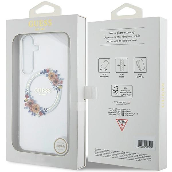 Guess IML Flowers Wreath MagSafe case for Samsung Galaxy S24+ - transparenteng