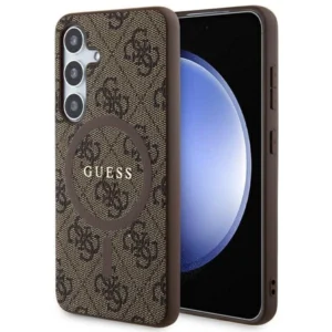 Guess 4G Collection Leather Metal Logo MagSafe Case for Samsung Galaxy S24 - Browneng