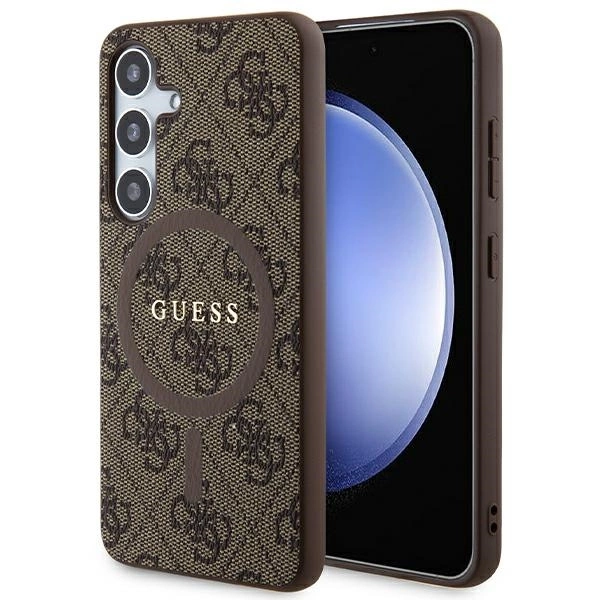 Guess 4G Collection Leather Metal Logo MagSafe Case for Samsung Galaxy S24 - Browneng