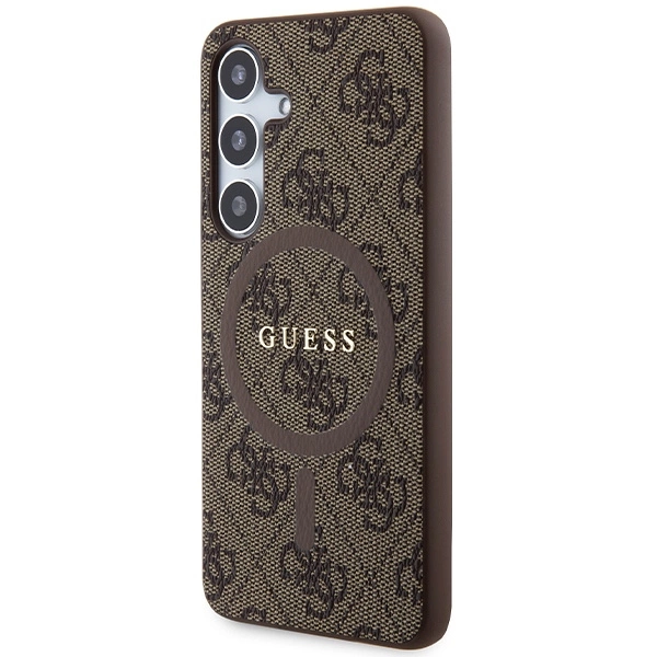 Guess 4G Collection Leather Metal Logo MagSafe Case for Samsung Galaxy S24 - Browneng