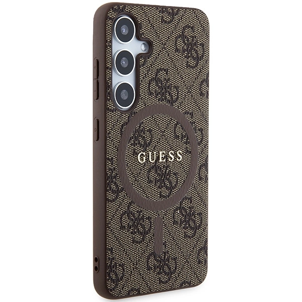 Guess 4G Collection Leather Metal Logo MagSafe Case for Samsung Galaxy S24 - Browneng