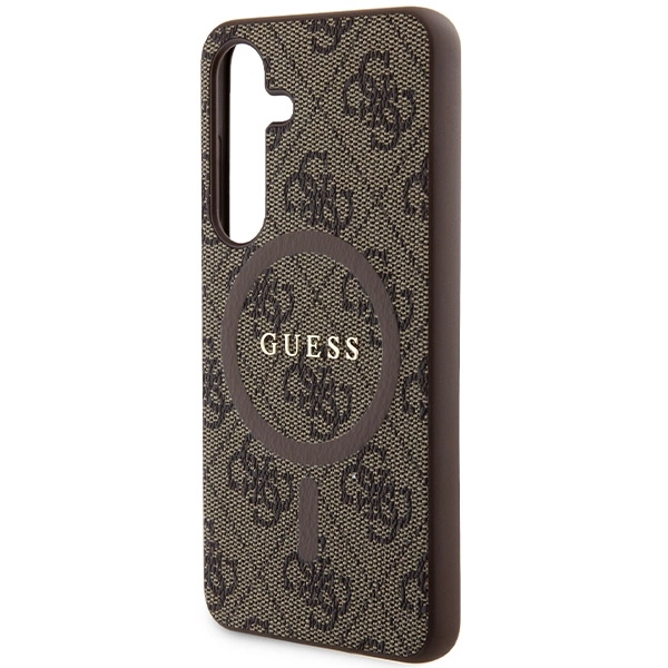 Guess 4G Collection Leather Metal Logo MagSafe Case for Samsung Galaxy S24 - Browneng