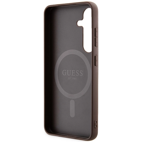 Guess 4G Collection Leather Metal Logo MagSafe Case for Samsung Galaxy S24 - Browneng