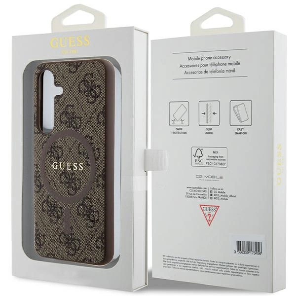 Guess 4G Collection Leather Metal Logo MagSafe Case for Samsung Galaxy S24 - Browneng