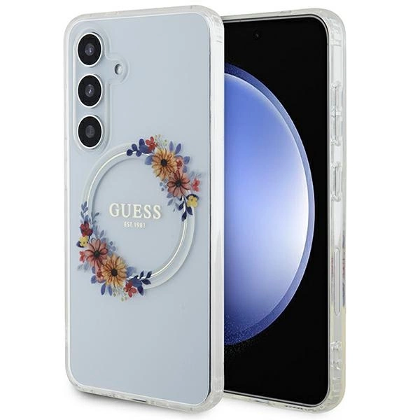 Guess IML Flowers Wreath MagSafe case for Samsung Galaxy S24 - transparenteng