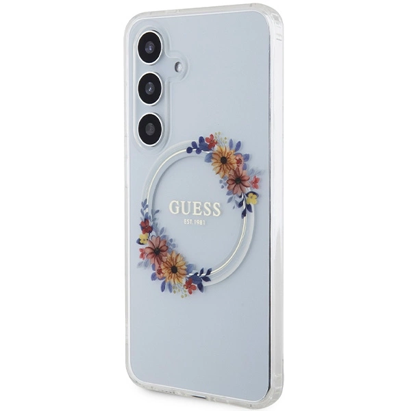 Guess IML Flowers Wreath MagSafe case for Samsung Galaxy S24 - transparenteng