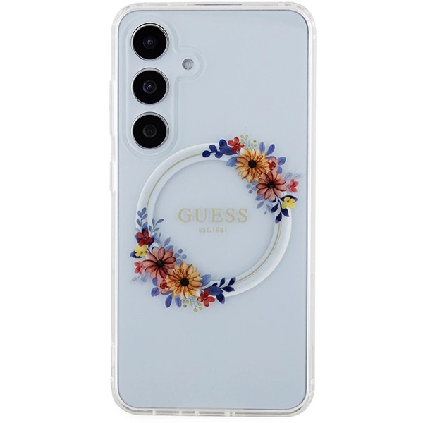 Guess IML Flowers Wreath MagSafe case for Samsung Galaxy S24 - transparenteng