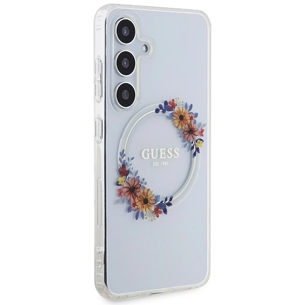 Guess IML Flowers Wreath MagSafe case for Samsung Galaxy S24 - transparenteng
