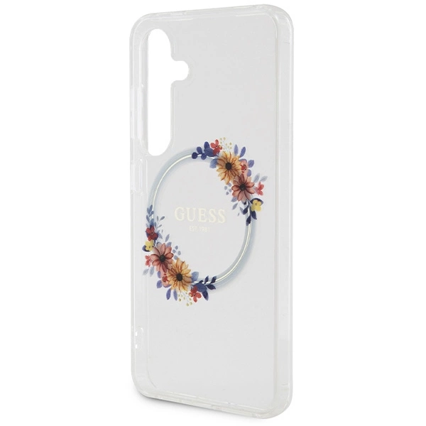 Guess IML Flowers Wreath MagSafe case for Samsung Galaxy S24 - transparenteng