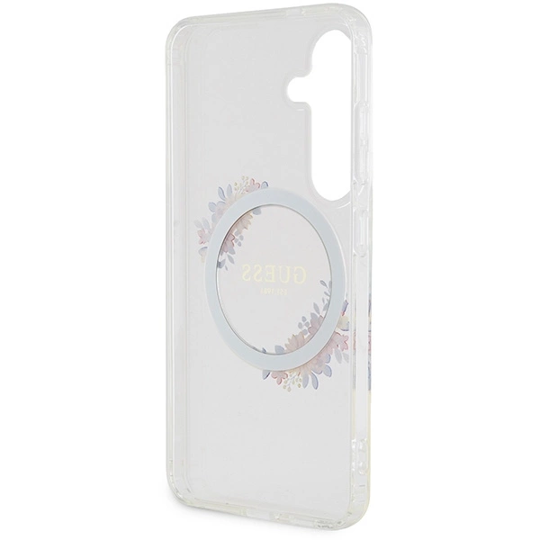 Guess IML Flowers Wreath MagSafe case for Samsung Galaxy S24 - transparenteng