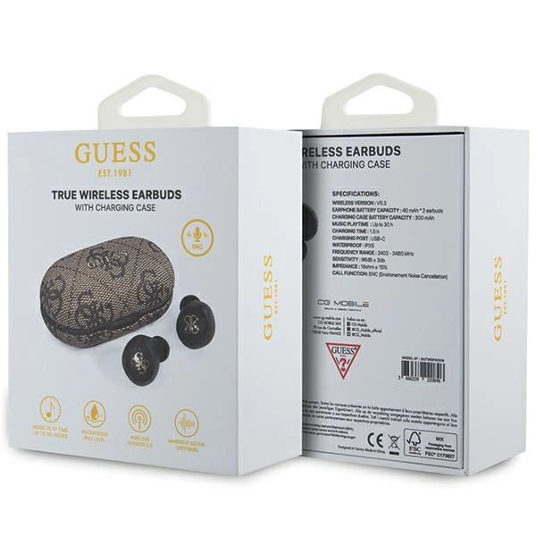 TWS Guess 4G Metal Bluetooth headphones with ENC docking station - browneng