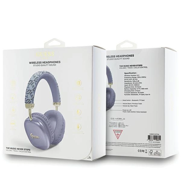 Guess GCube Metallic Script Logo Headphones - Purpleeng