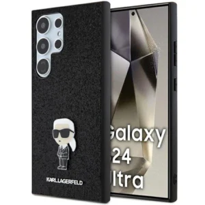 Karl Lagerfeld Fixed Glitter Ikonik Logo Metal Pin Case for Samsung Galaxy S24 Ultra - Blackeng