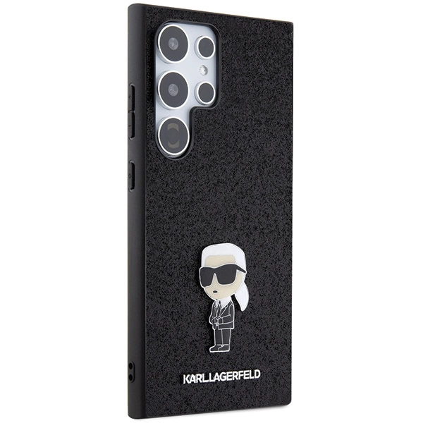 Karl Lagerfeld Fixed Glitter Ikonik Logo Metal Pin Case for Samsung Galaxy S24 Ultra - Blackeng