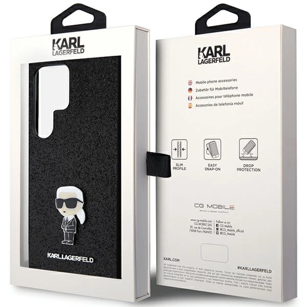 Karl Lagerfeld Fixed Glitter Ikonik Logo Metal Pin Case for Samsung Galaxy S24 Ultra - Blackeng