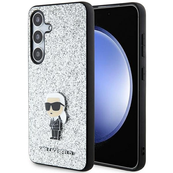 Karl Lagerfeld Fixed Glitter Ikonik Logo Metal Pin case for Samsung Galaxy S24+ - silvereng