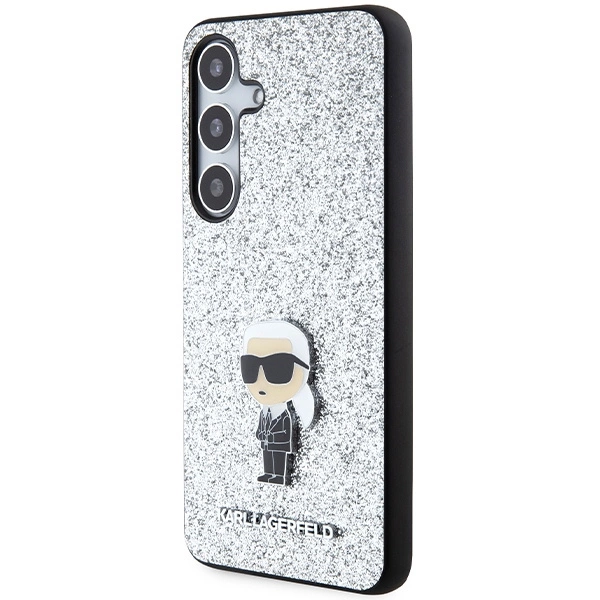 Karl Lagerfeld Fixed Glitter Ikonik Logo Metal Pin case for Samsung Galaxy S24+ - silvereng