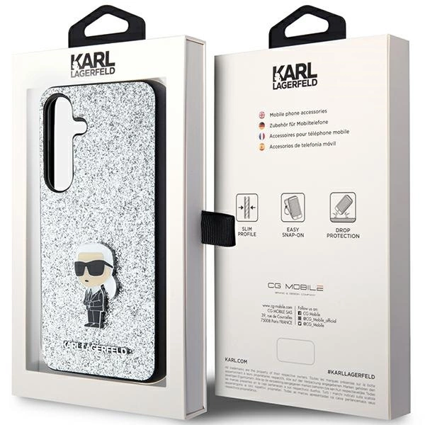 Karl Lagerfeld Fixed Glitter Ikonik Logo Metal Pin case for Samsung Galaxy S24+ - silvereng