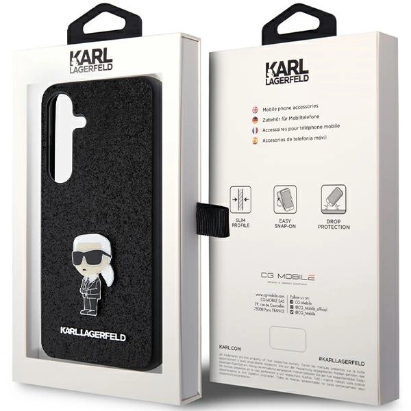 Karl Lagerfeld Fixed Glitter Ikonik Logo Metal Pin case for Samsung Galaxy S24+ - blackeng