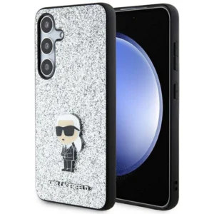 Karl Lagerfeld Fixed Glitter Ikonik Logo Metal Pin Case for Samsung Galaxy S24 - Silvereng