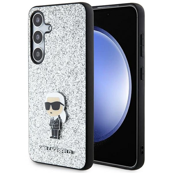 Karl Lagerfeld Fixed Glitter Ikonik Logo Metal Pin Case for Samsung Galaxy S24 - Silvereng
