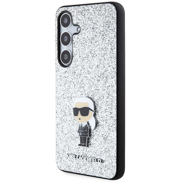 Karl Lagerfeld Fixed Glitter Ikonik Logo Metal Pin Case for Samsung Galaxy S24 - Silvereng