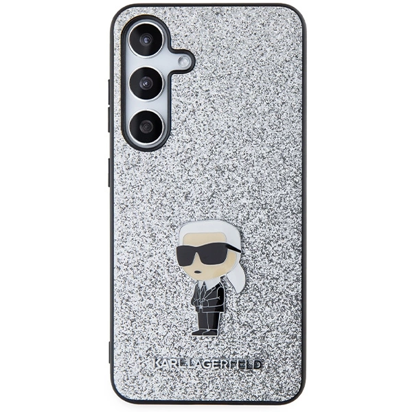 Karl Lagerfeld Fixed Glitter Ikonik Logo Metal Pin Case for Samsung Galaxy S24 - Silvereng