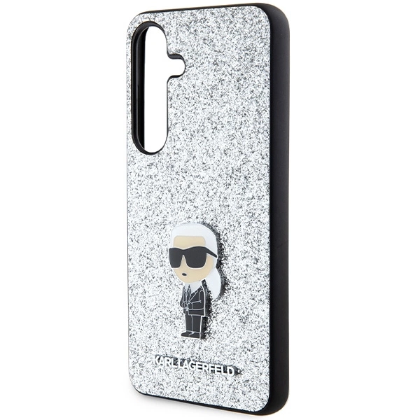 Karl Lagerfeld Fixed Glitter Ikonik Logo Metal Pin Case for Samsung Galaxy S24 - Silvereng