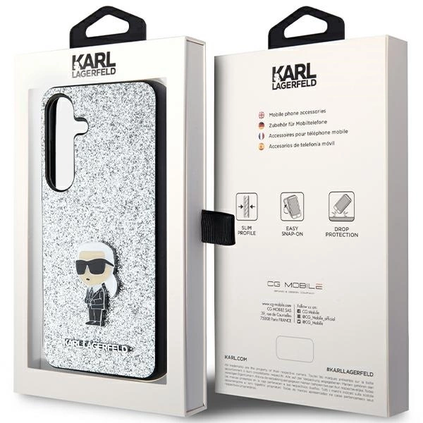 Karl Lagerfeld Fixed Glitter Ikonik Logo Metal Pin Case for Samsung Galaxy S24 - Silvereng