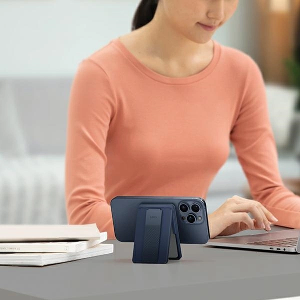 Uniq Heldro ID magnetic wallet with support and band - navy blueeng